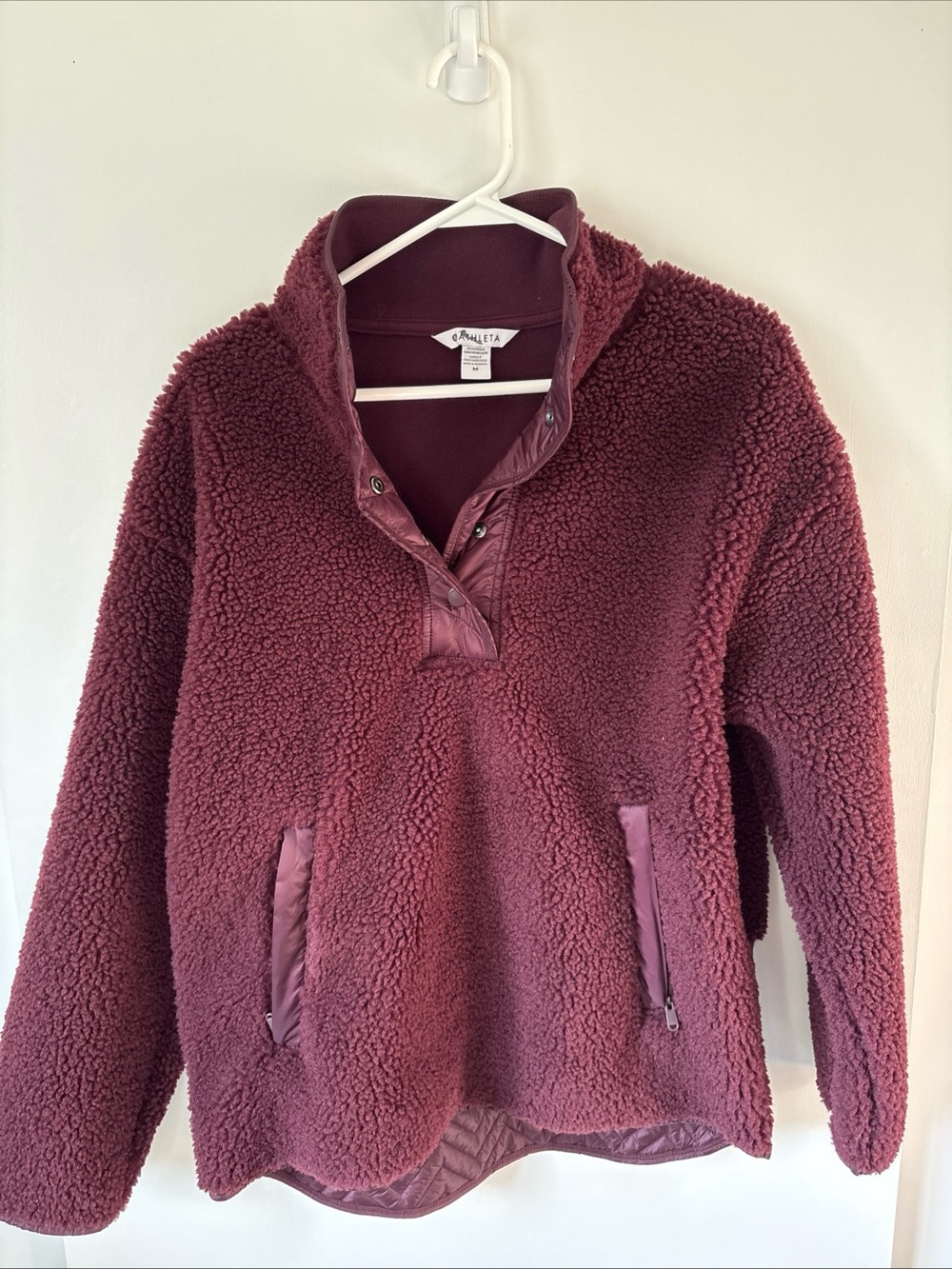 Athleta Cozy Sherpa Snap Sweatshirt in Spiced Cabernet women’s size Medium